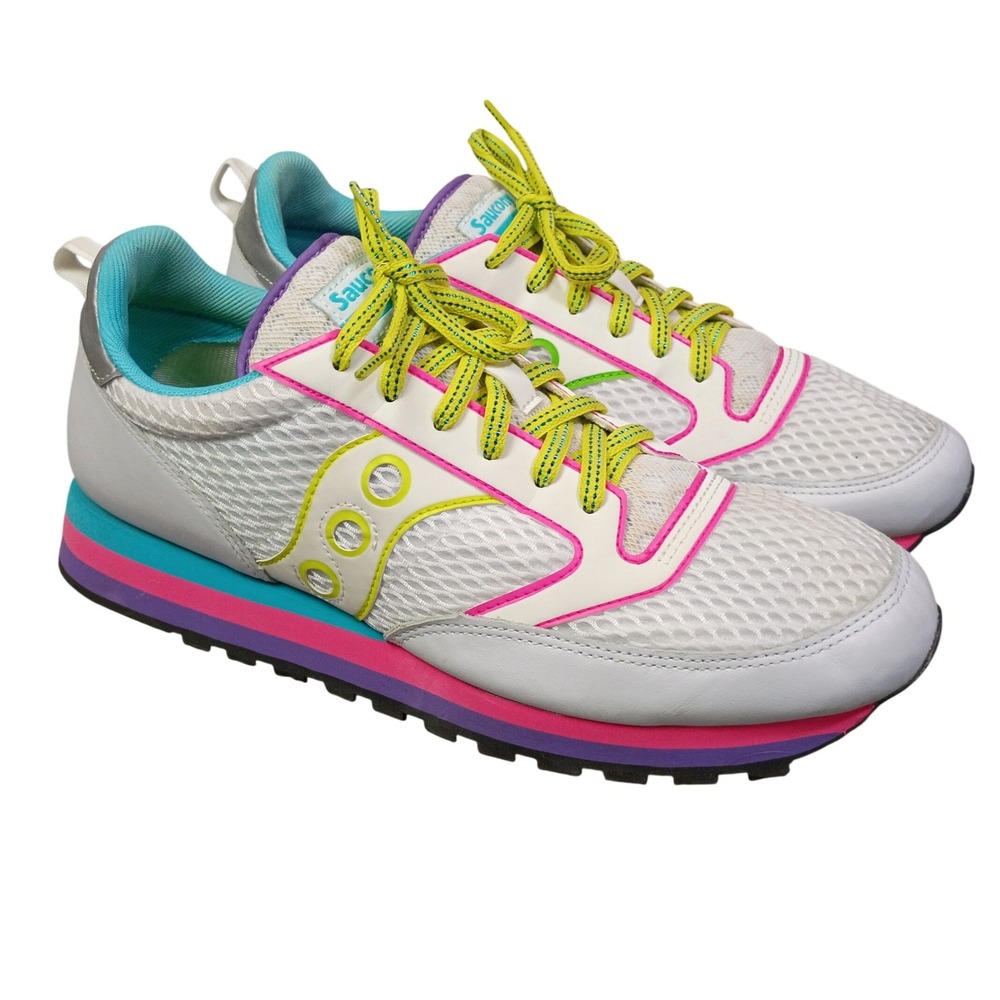 Saucony Womens 12 Jazz Original Colorful Neon White 90s Athletic Shoes EUC